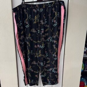 Floral Track Pants with Pink Stripes
